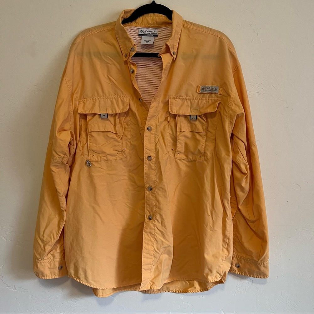 Colombia Mens Orange PFG Fishing Shirt Long sleeve Button Down M